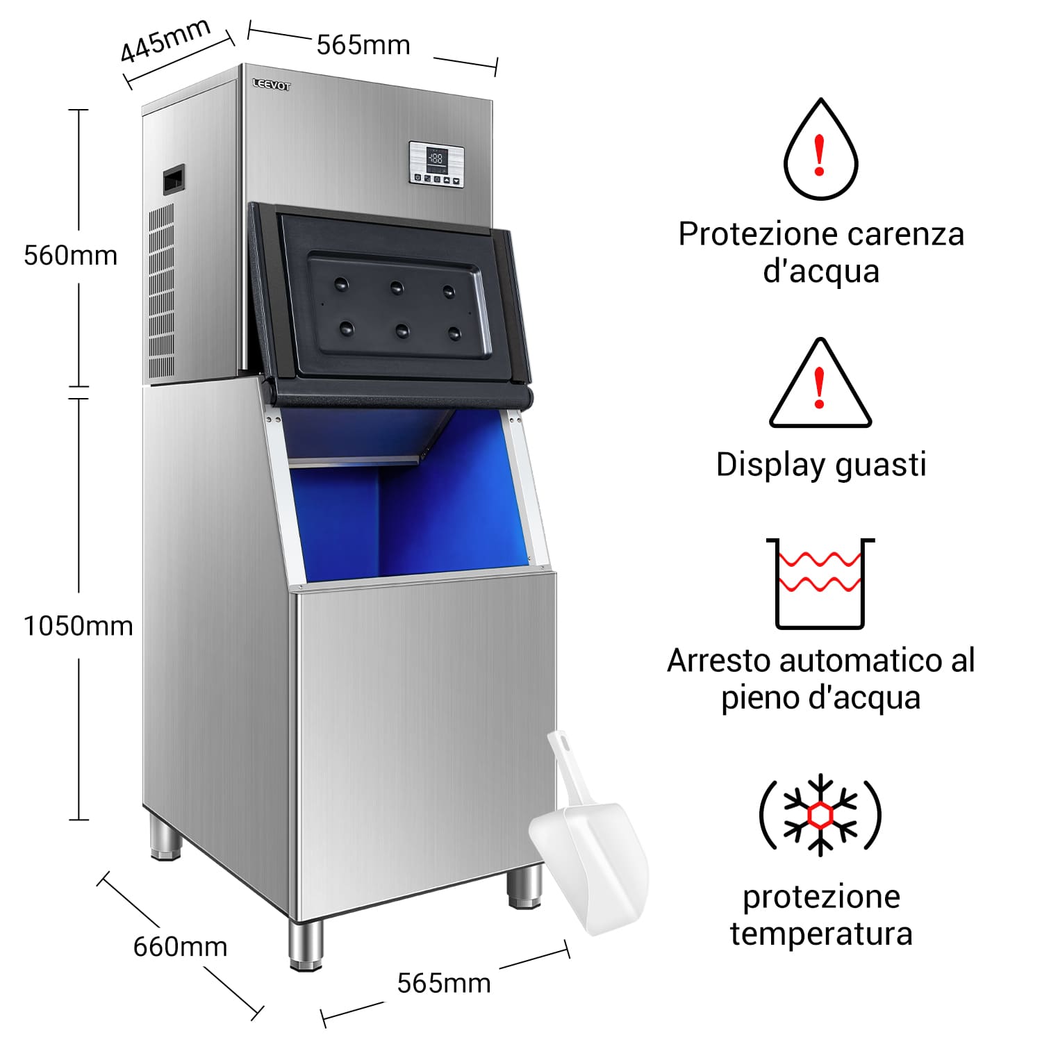 Leevot CIM-2100F Macchina per Ghiaccio Modulare - Grado Commerciale, Raffreddato ad Aria, Ideale per Bar, Uffici e Caffetterie