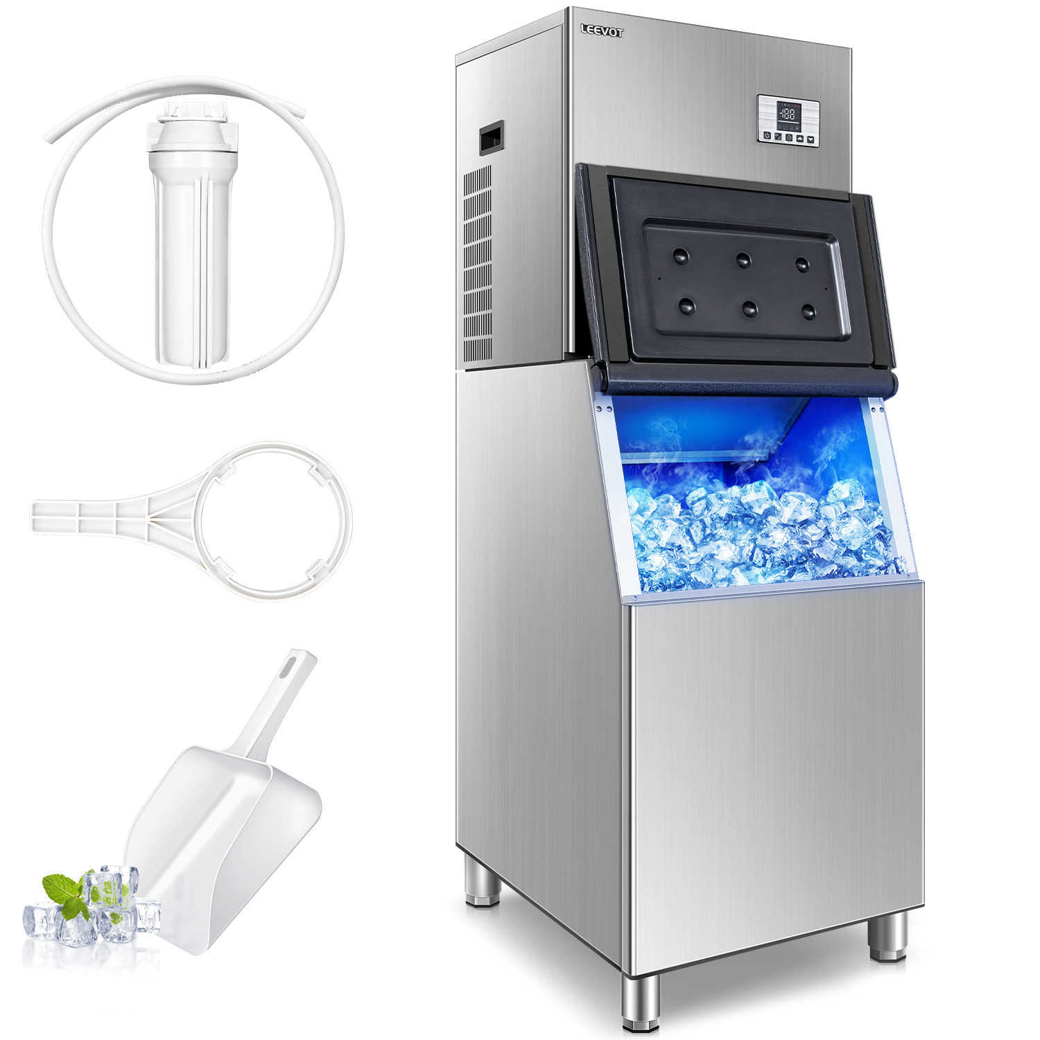 Leevot CIM-2100F Macchina per Ghiaccio Modulare - Grado Commerciale, Raffreddato ad Aria, Ideale per Bar, Uffici e Caffetterie