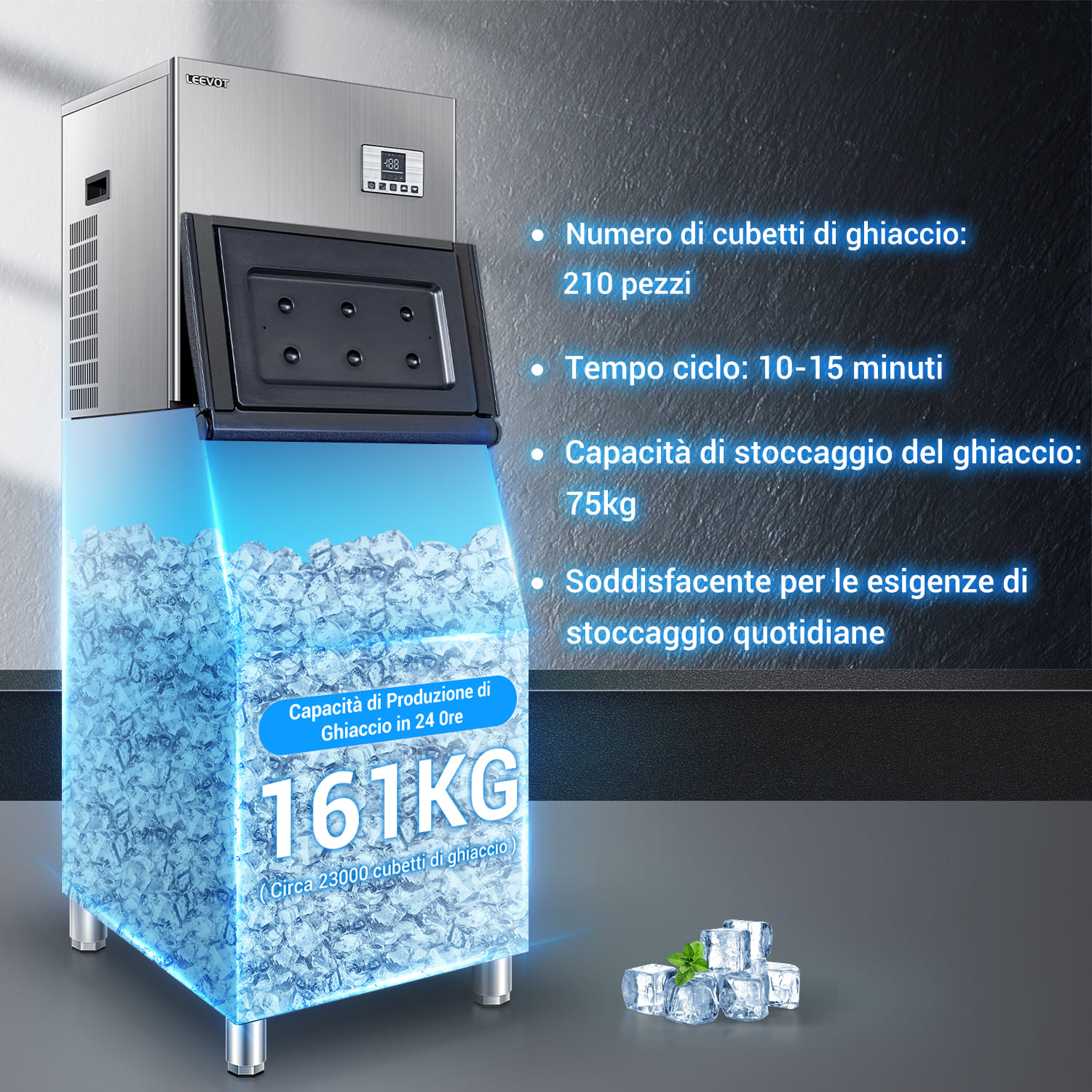 Leevot CIM-2100F Macchina per Ghiaccio Modulare - Grado Commerciale, Raffreddato ad Aria, Ideale per Bar, Uffici e Caffetterie