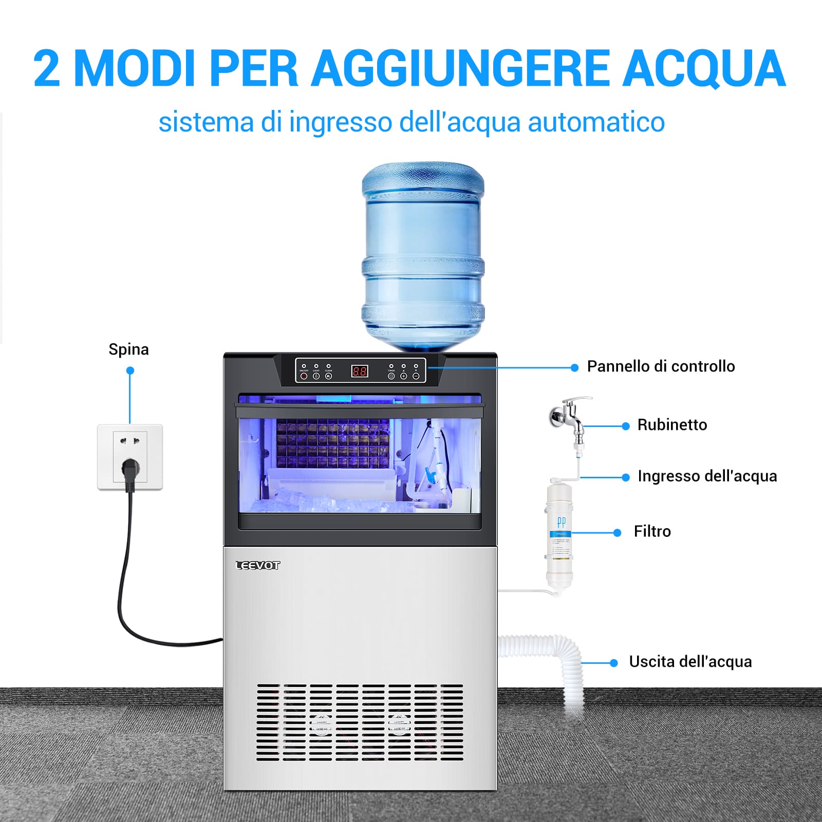 Leevot CIM-780F Fabbricatore di Ghiaccio da Sottobanco - Grado Commerciale, Raffreddato ad Aria, Perfetto per Bar, Uffici e Caffetterie