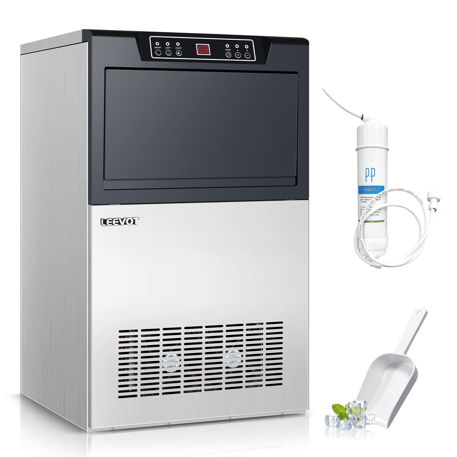 Leevot CIM-780F Fabbricatore di Ghiaccio da Sottobanco - Grado Commerciale, Raffreddato ad Aria, Perfetto per Bar, Uffici e Caffetterie