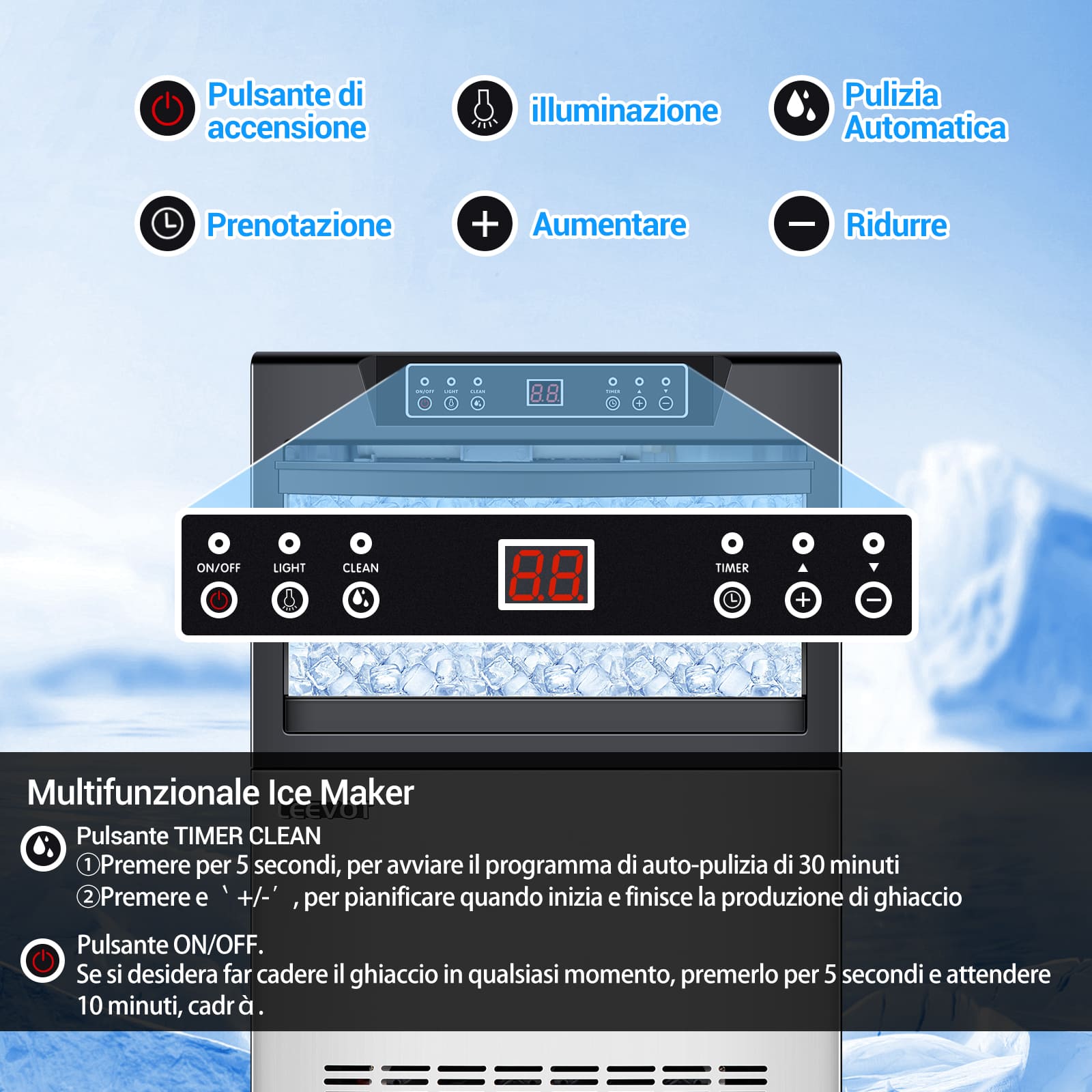 Leevot CIM-550F Fabbricatore di Ghiaccio da Sottobanco - Grado Commerciale, Raffreddato ad Aria, Perfetto per Bar, Uffici e Caffetterie
