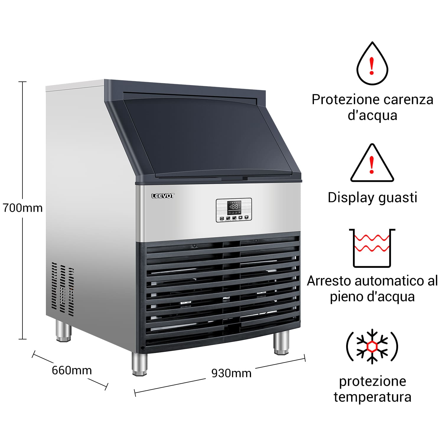 Leevot CIM-1400F Fabbricatore di Ghiaccio da Sottobanco - Grado Commerciale, Raffreddato ad Aria, Perfetto per Bar, Uffici e Caffetterie