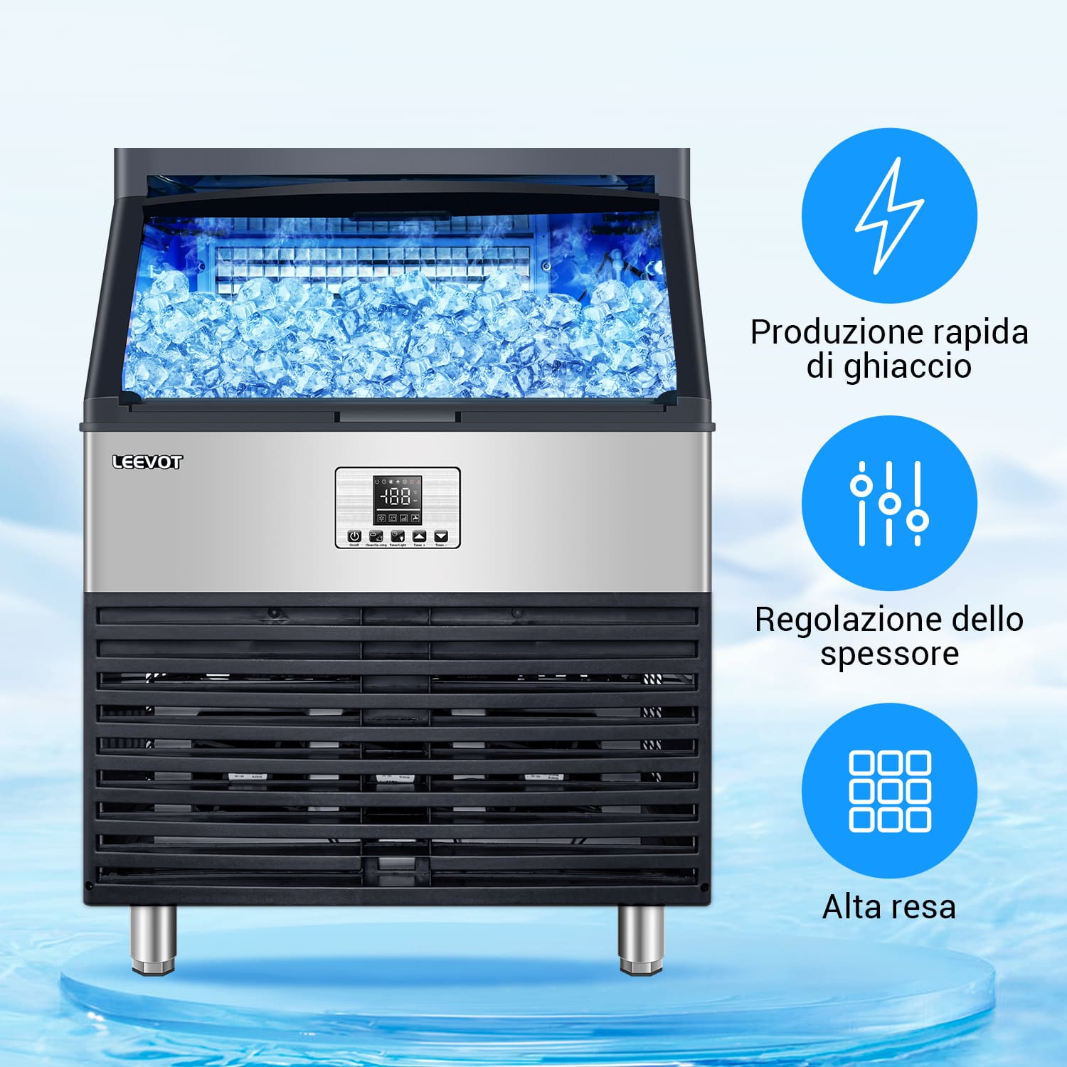Leevot CIM-1400F Fabbricatore di Ghiaccio da Sottobanco - Grado Commerciale, Raffreddato ad Aria, Perfetto per Bar, Uffici e Caffetterie