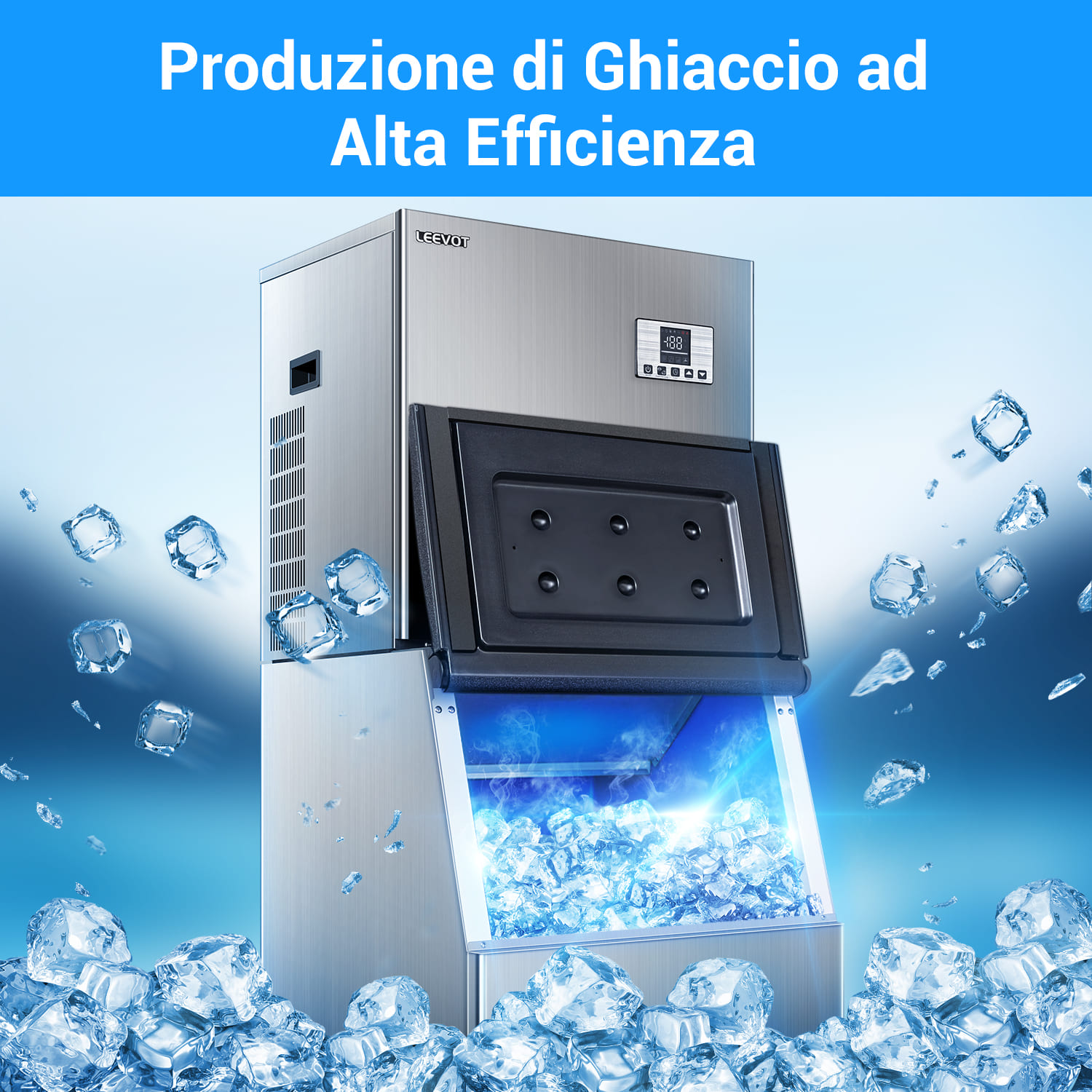 Leevot CIM-2100F Macchina per Ghiaccio Modulare - Grado Commerciale, Raffreddato ad Aria, Ideale per Bar, Uffici e Caffetterie