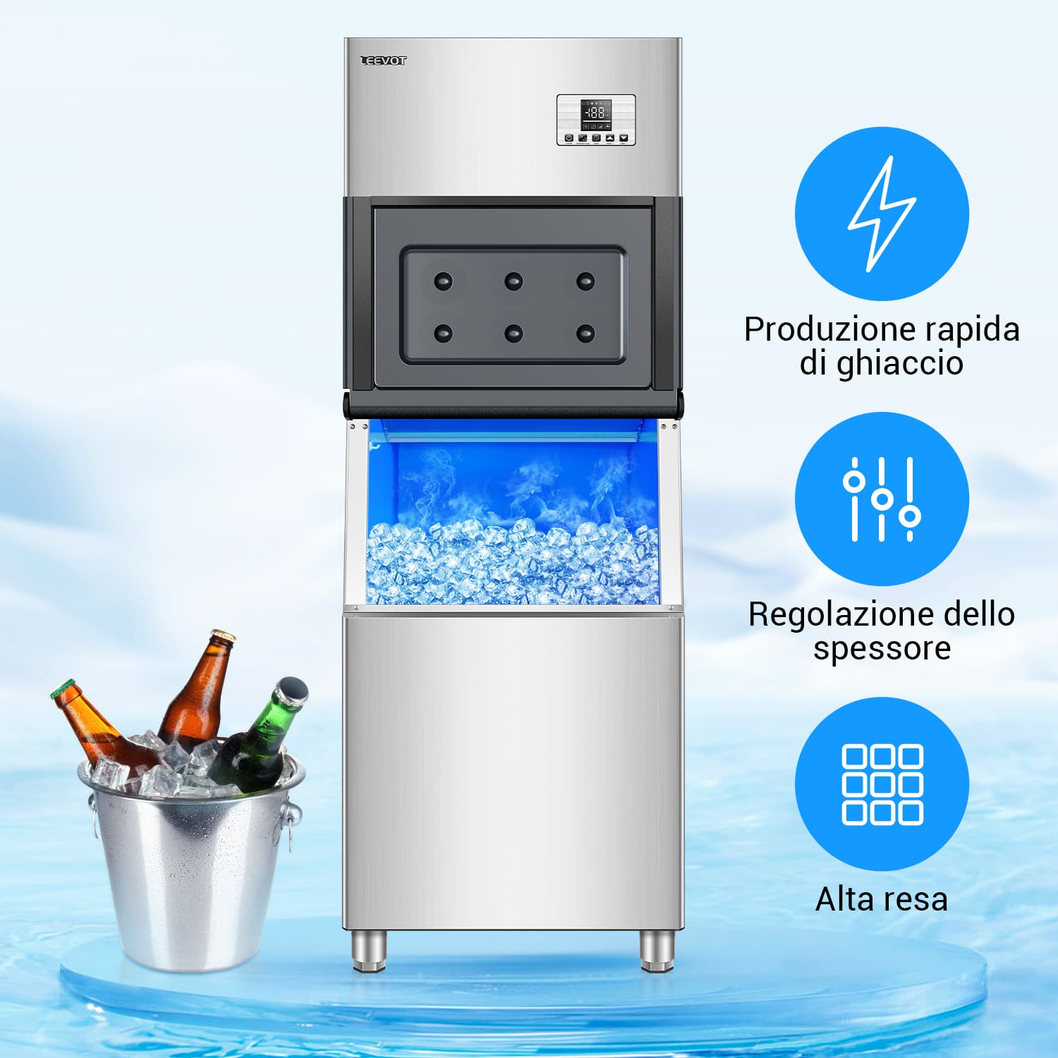 Leevot CIM-2100F Macchina per Ghiaccio Modulare - Grado Commerciale, Raffreddato ad Aria, Ideale per Bar, Uffici e Caffetterie