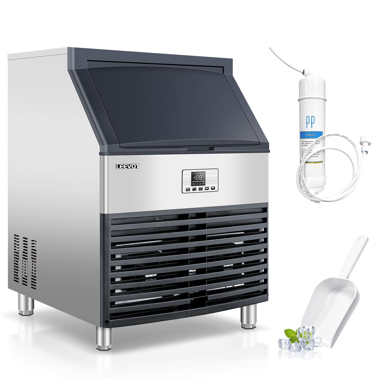 Leevot CIM-1400F Fabbricatore di Ghiaccio da Sottobanco - Grado Commerciale, Raffreddato ad Aria, Perfetto per Bar, Uffici e Caffetterie