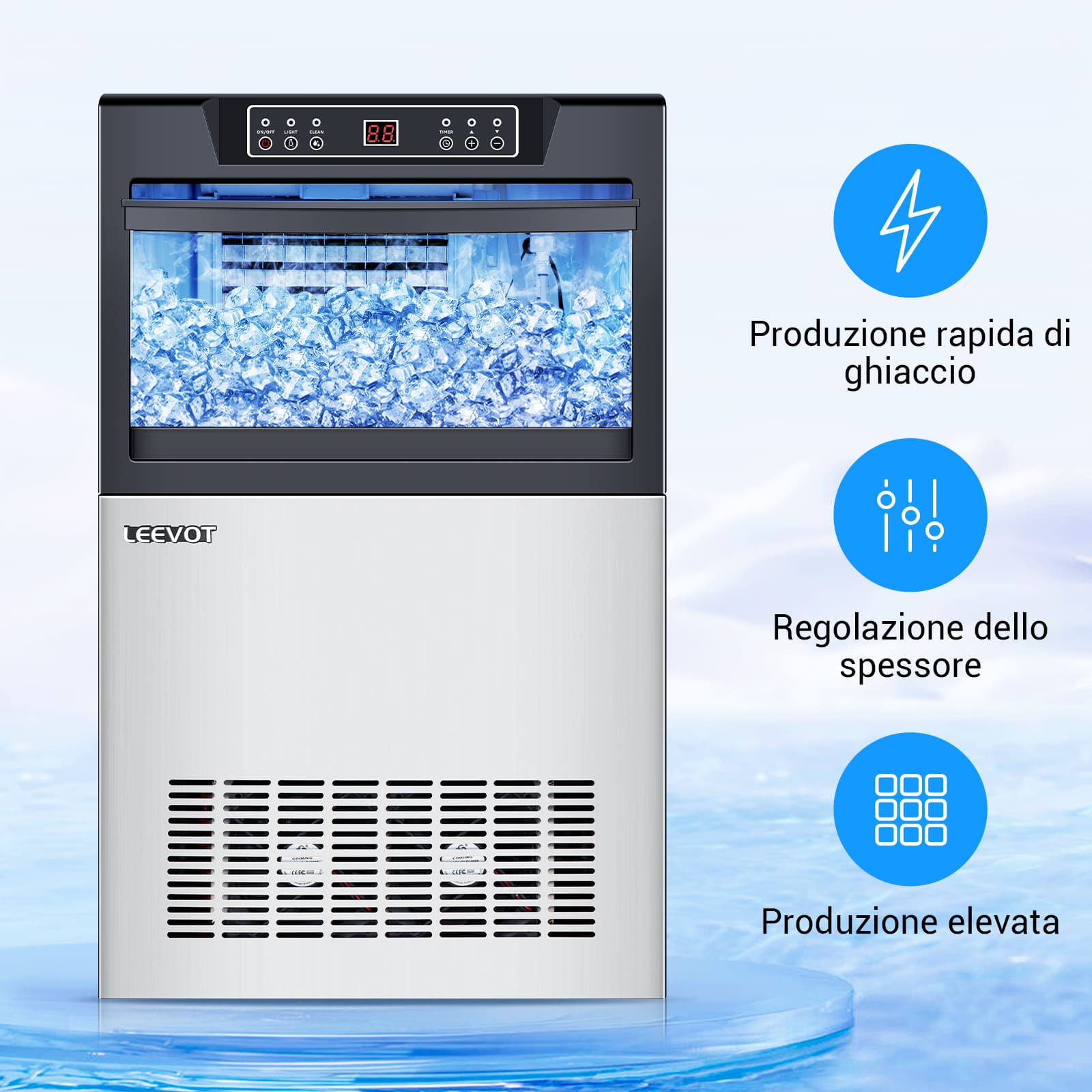 Leevot CIM-550F Fabbricatore di Ghiaccio da Sottobanco - Grado Commerciale, Raffreddato ad Aria, Perfetto per Bar, Uffici e Caffetterie