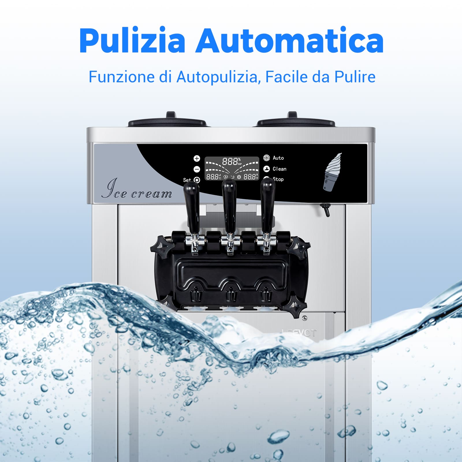 Macchina per Gelato Soft Serve Commerciale Leevot - Modello da Pavimento, 3 Gusti, 2 Tramogge, 3 Dispenser per Ristoranti e Snack Bar