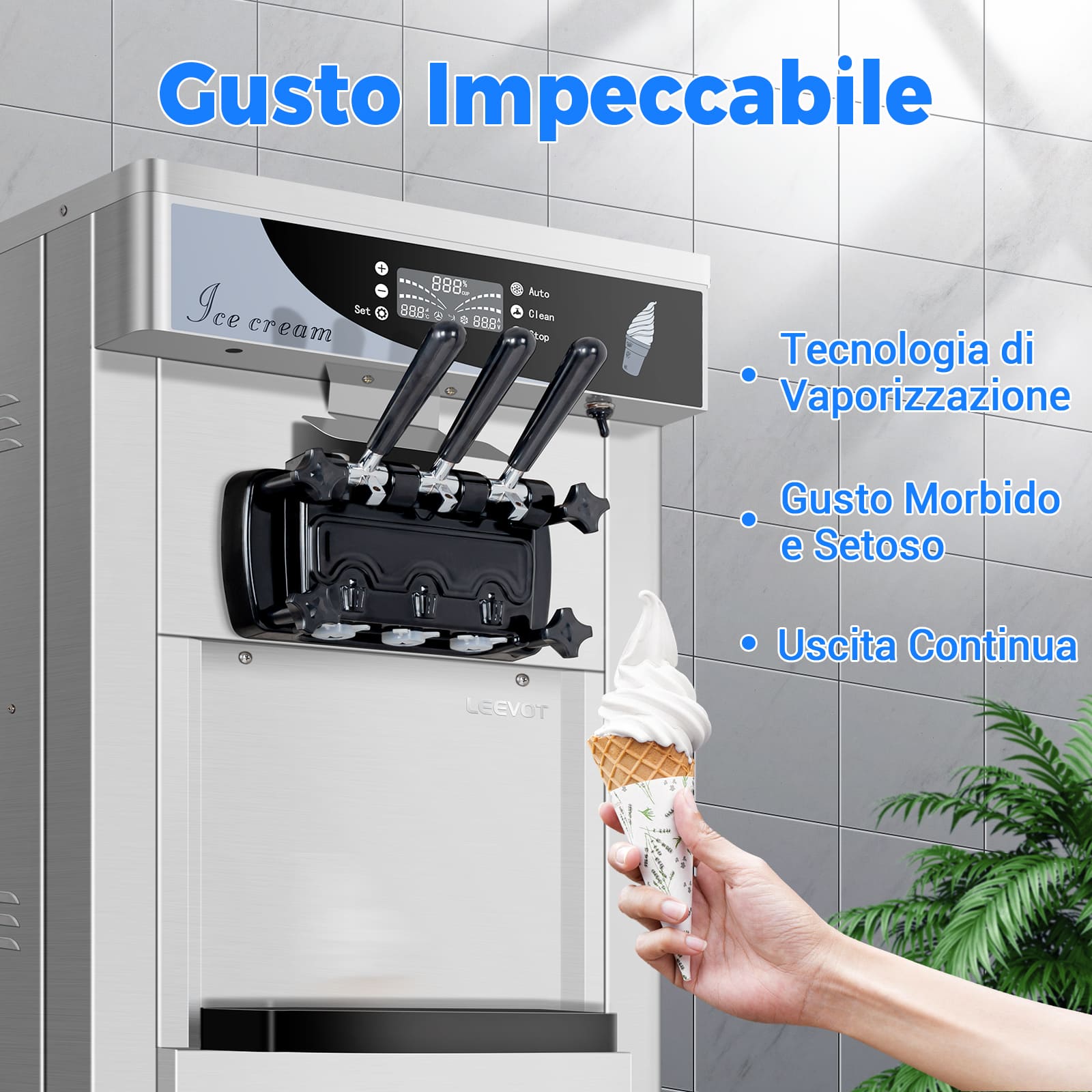 Macchina per Gelato Soft Serve Commerciale Leevot - Modello da Pavimento, 3 Gusti, 2 Tramogge, 3 Dispenser per Ristoranti e Snack Bar