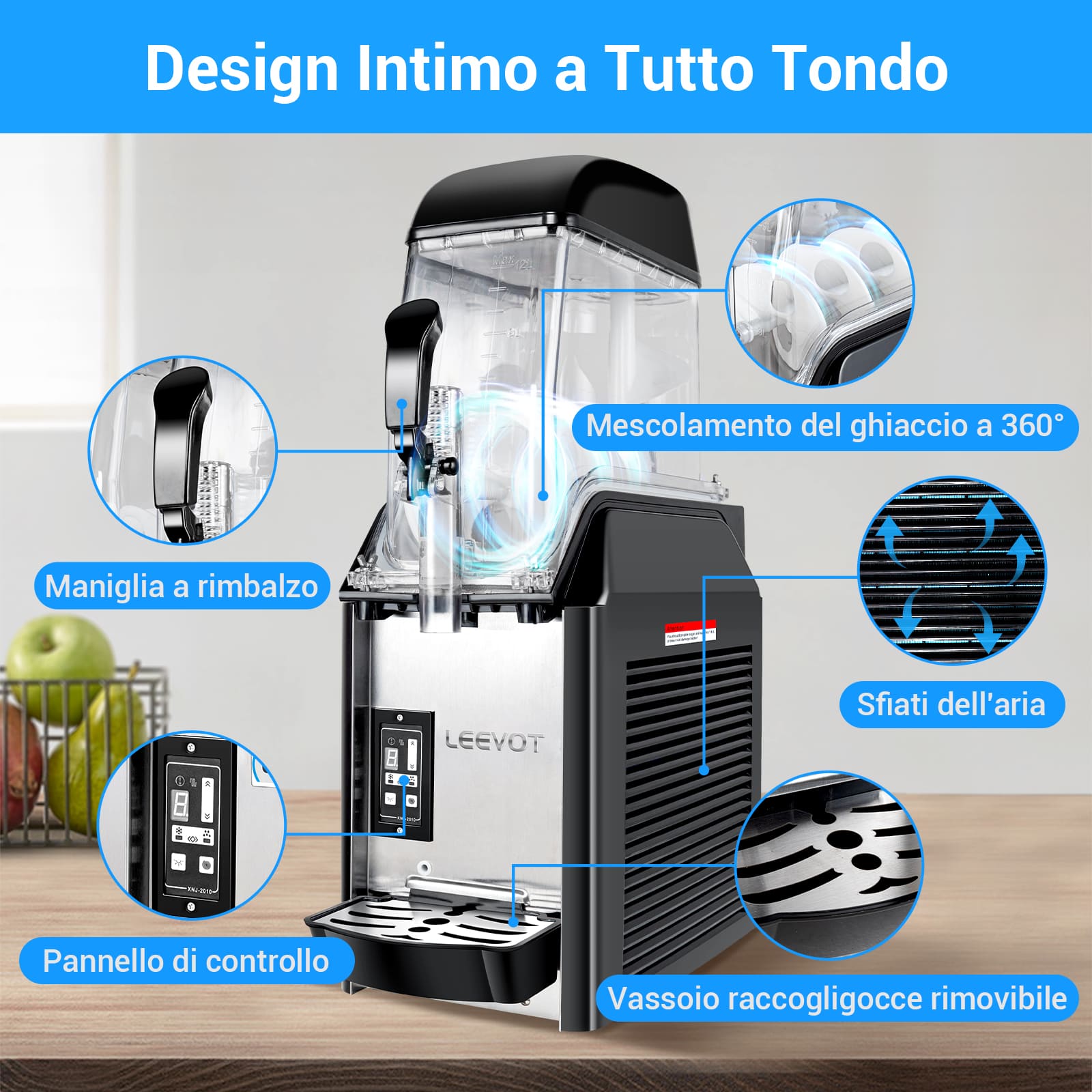 LEEVOT 12L Macchina per Granite Commerciale a Singola Vasca - Fabbricatore di Bevande Ghiacciate in Acciaio Inossidabile per Ristoranti e Bar