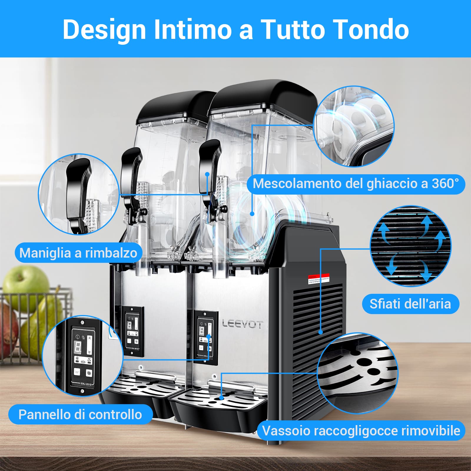 LEEVOT Macchina per Granite Commerciale a Doppia Vasca da 12L*2 - Fabbricatore di Bevande Ghiacciate in Acciaio Inossidabile per Ristoranti e Bar