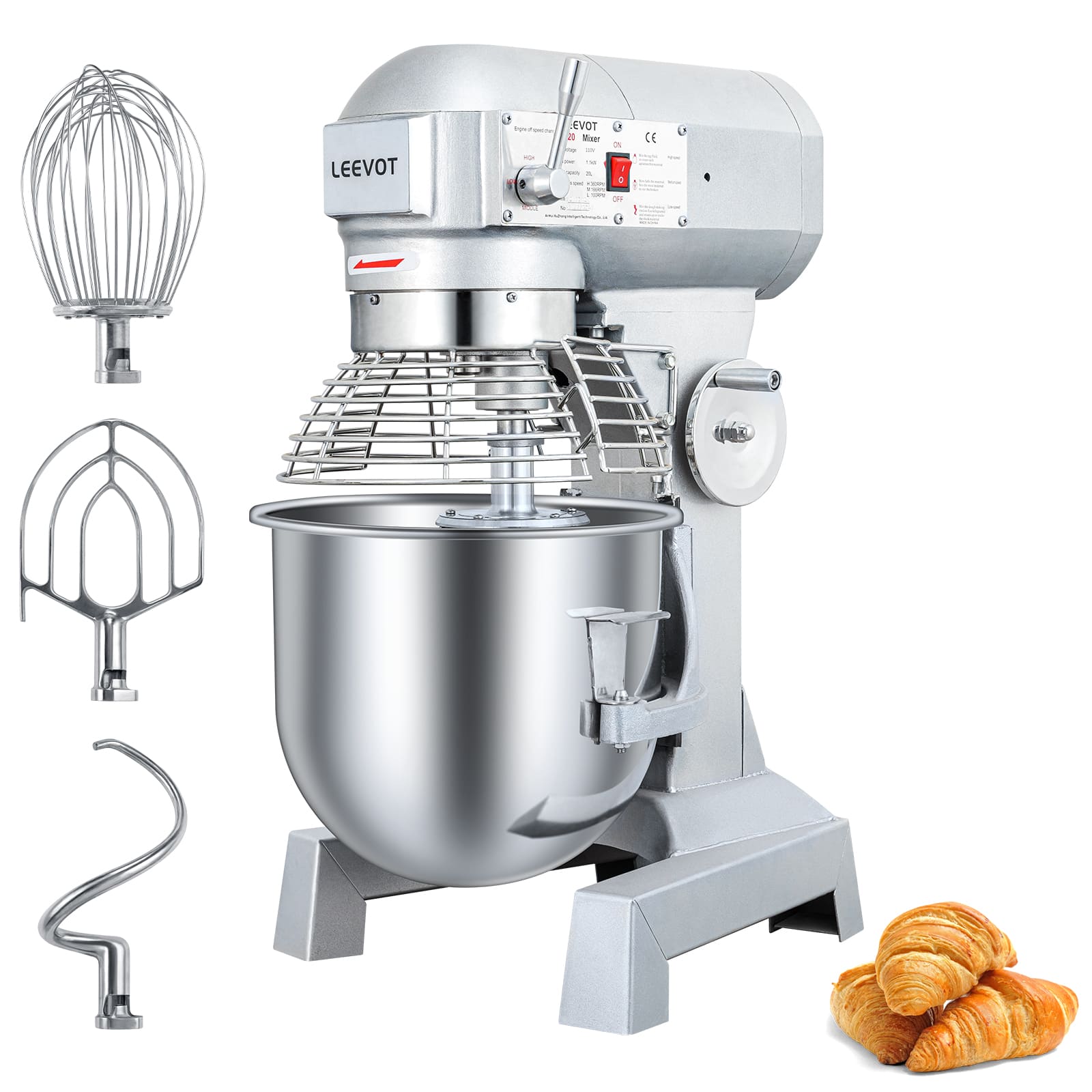 Leevot mixer professionale 20 L. - Funzione di Temporizzazione, Mixer Elettrico da Banco Robusto con Protezione e Accessori Standard