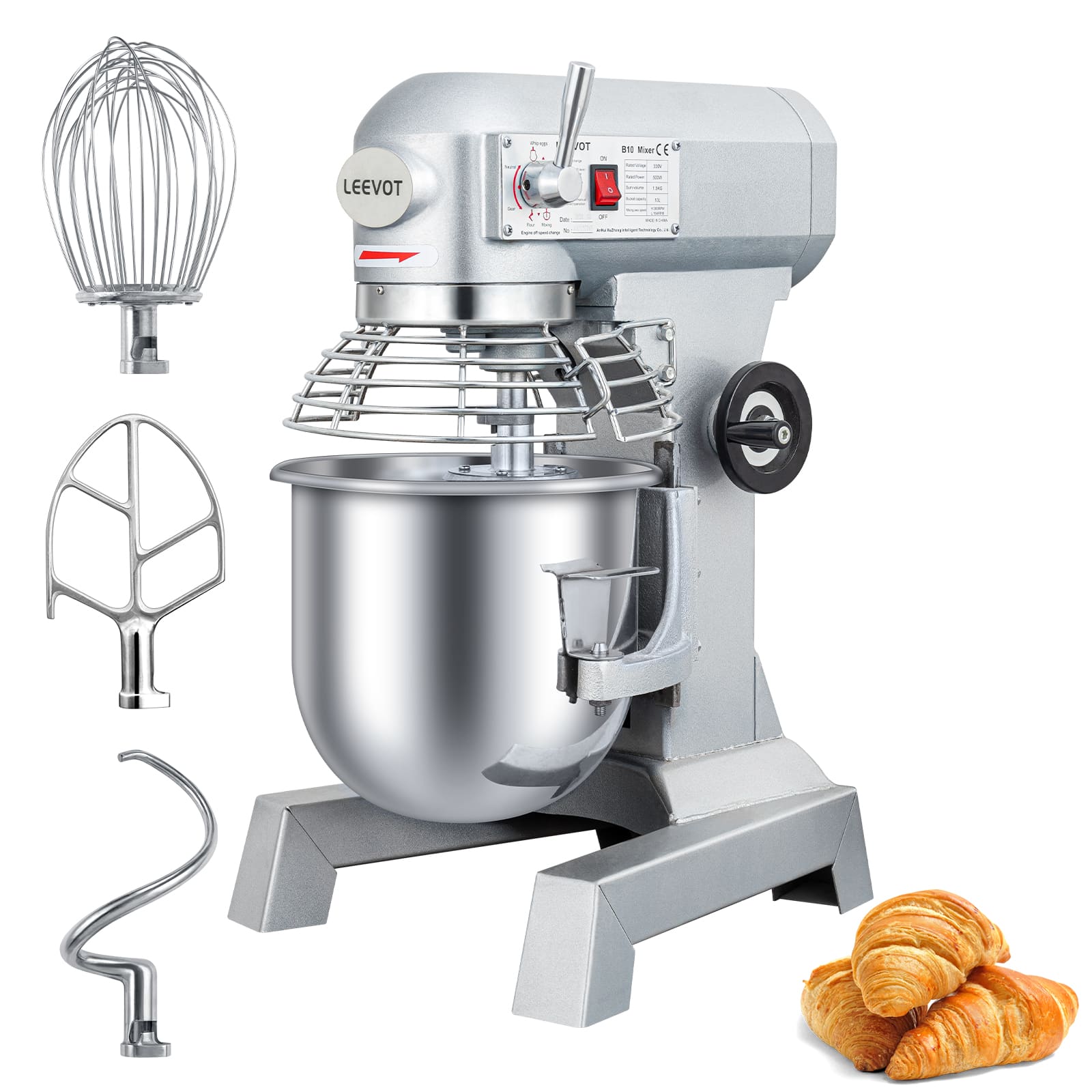 Leevot Impastatrice Planetaria Commerciale da 10L - Funzionamento Versatile con Paraschizzi e Accessori Standard