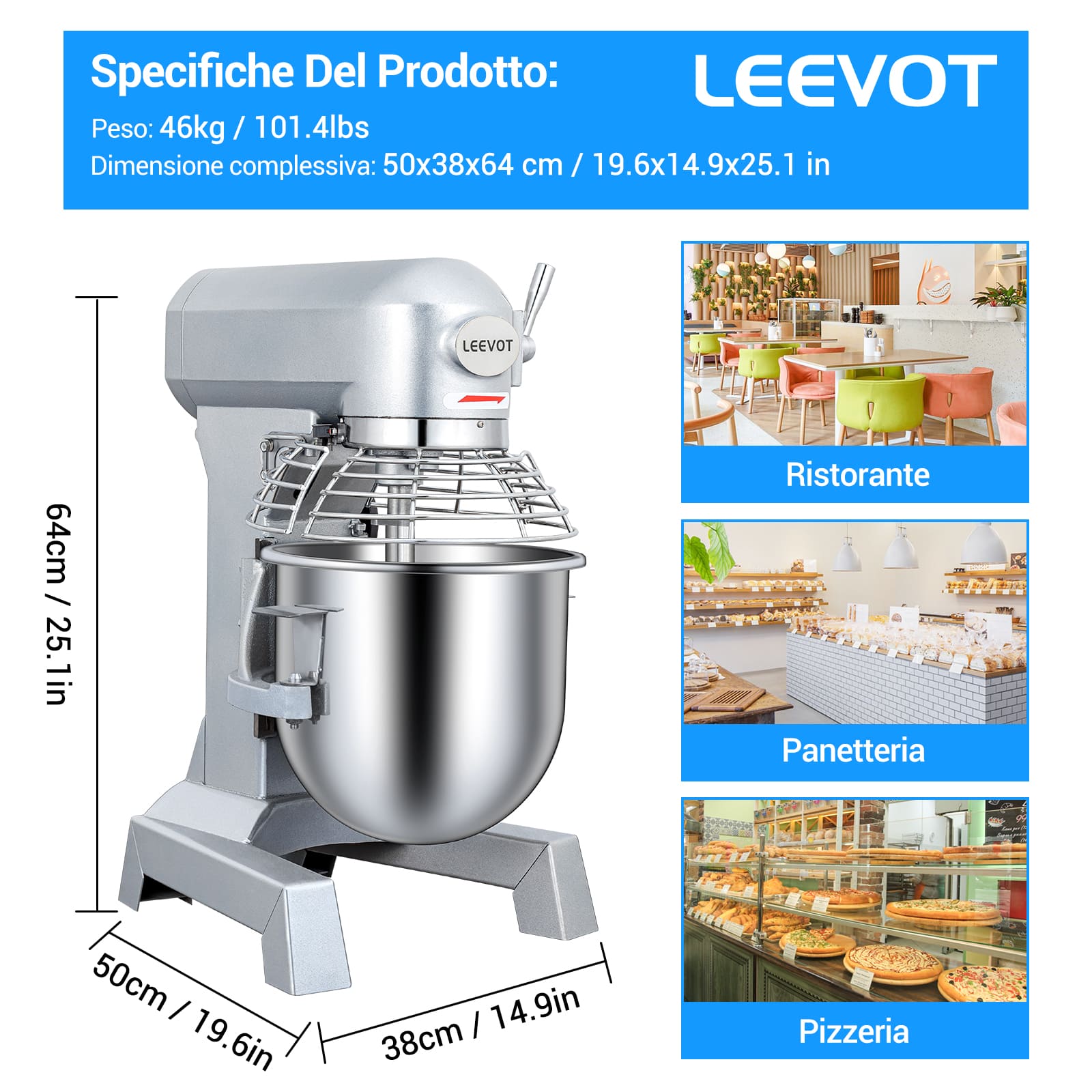 Leevot Mixer da 15Qt. Robusto - Prestazioni Affidabili per Panifici e Pizzerie