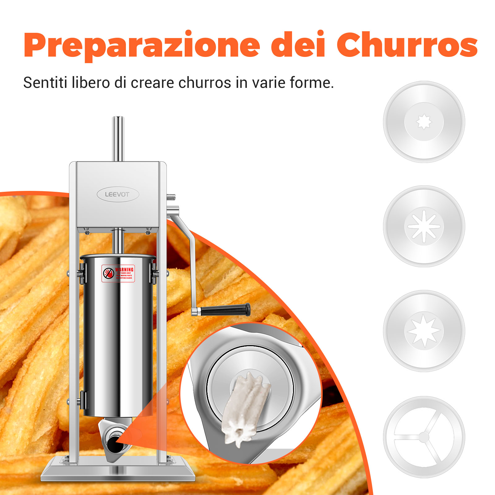 Leevot 5 Litri Insaccatrice Manuale Verticale - Acciaio Inox, 2 Velocità, 4 Tubetti di Riempimento