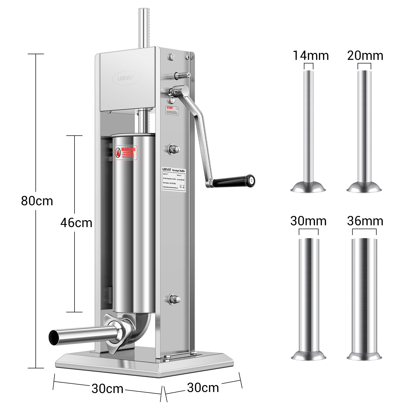 Leevot 7 Litri Insaccatrice Verticale Manuale - Acciaio Inox, 2 Velocità, 4 Tubetti di Riempimento