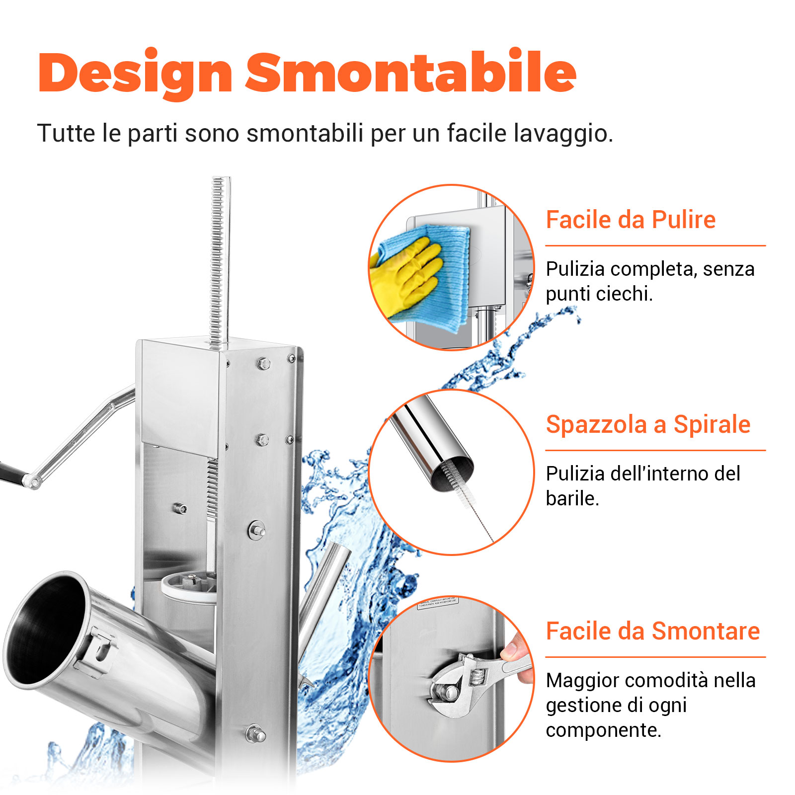 Leevot 7 Litri Insaccatrice Verticale Manuale - Acciaio Inox, 2 Velocità, 4 Tubetti di Riempimento