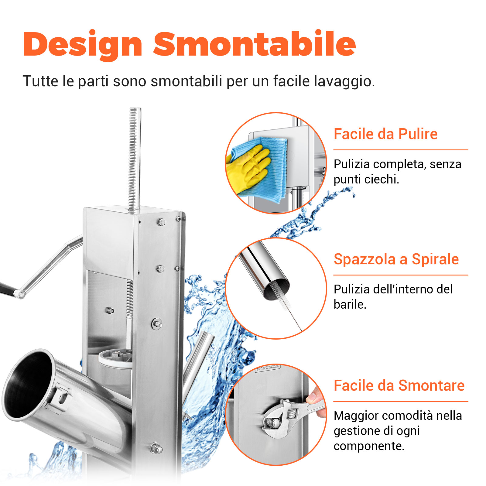 Leevot 5 Litri Insaccatrice Manuale Verticale - Acciaio Inox, 2 Velocità, 4 Tubetti di Riempimento