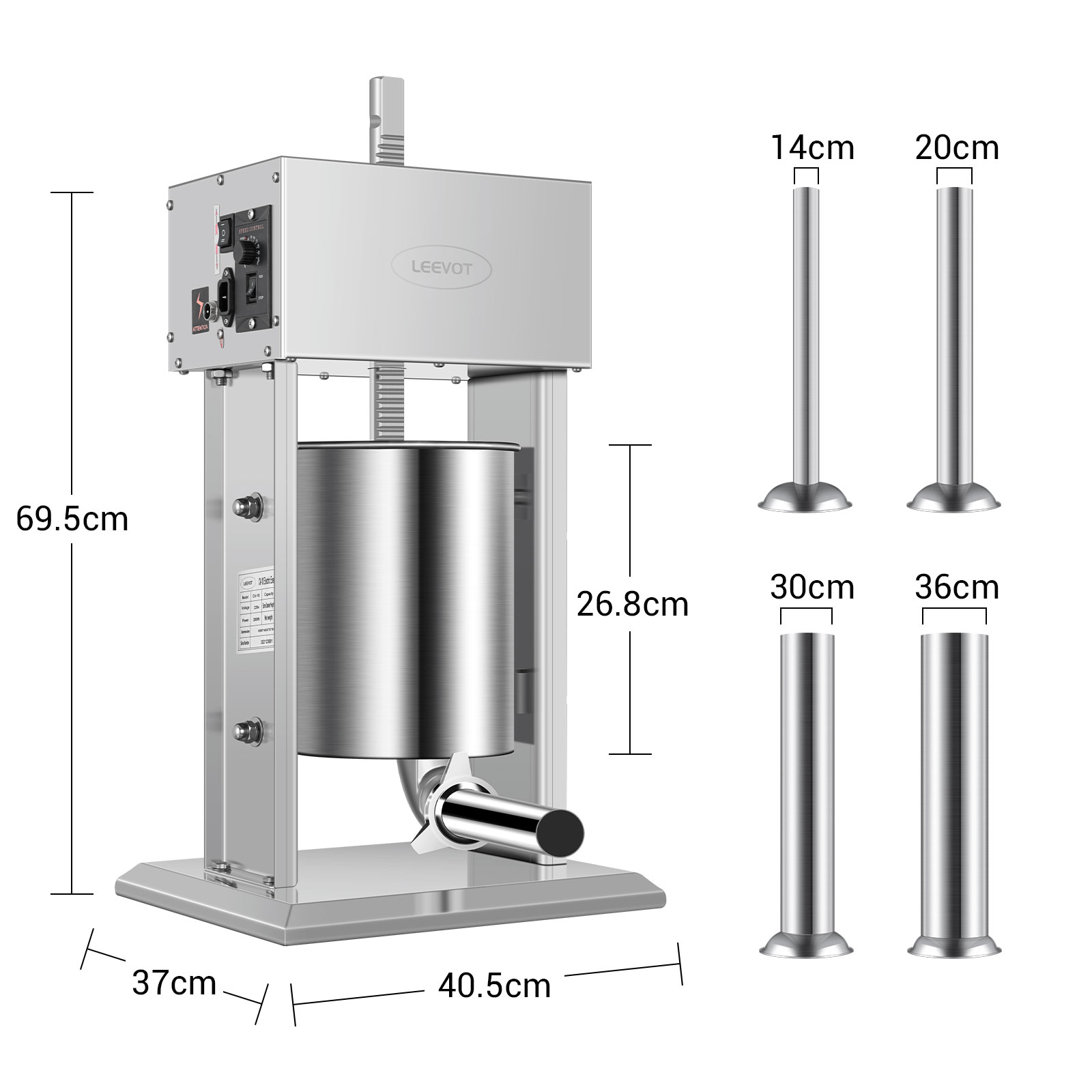 Leevot Insaccatrice Elettrica per Salsicce, 9 Velocità, 10L, Verticale, Acciaio Inossidabile con 4 Tubetti, Casa e Commerciale