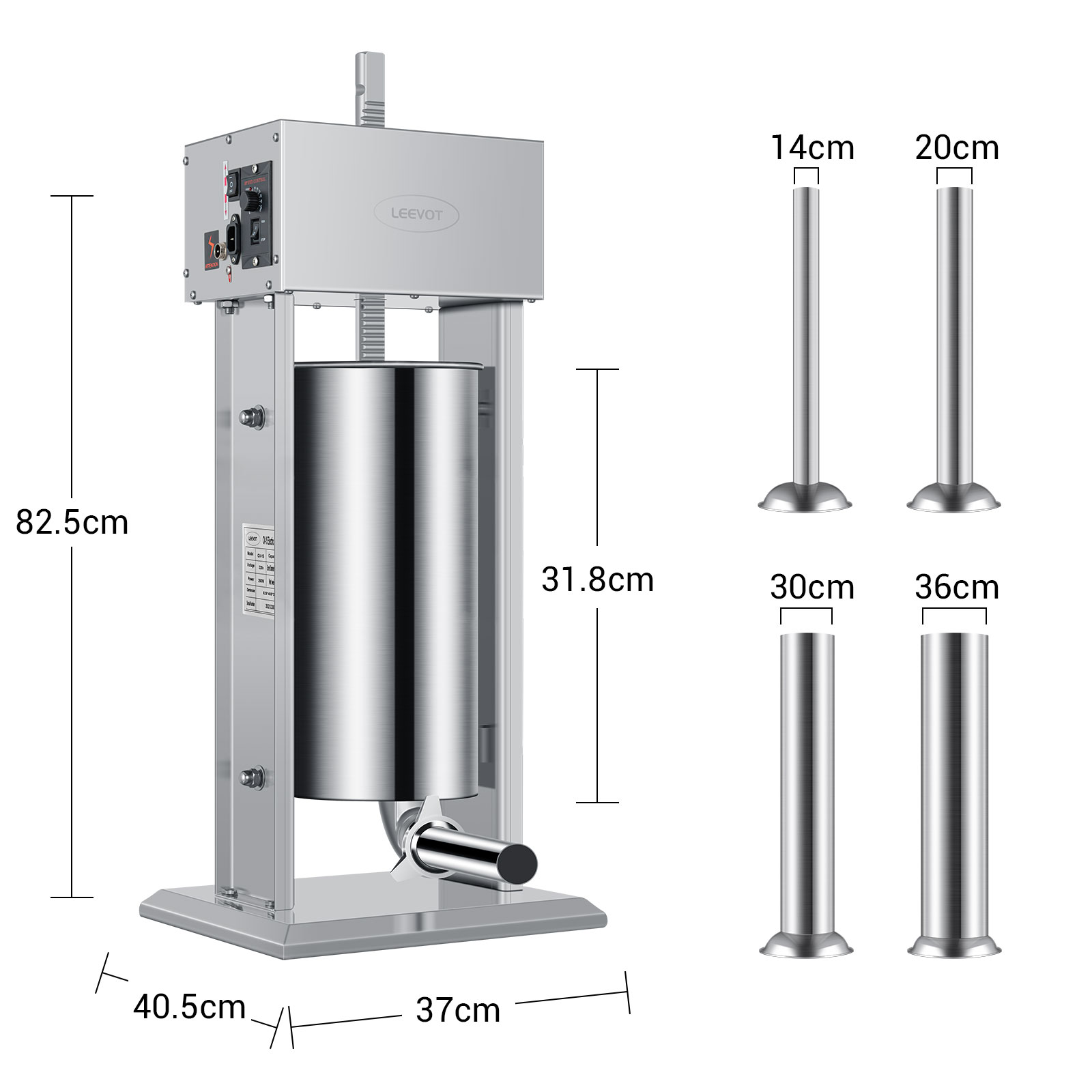 Leevot Macchina Elettrica per Salsicce, 15L, 9 Velocità, Verticale, Acciaio Inossidabile, 4 Tubetti, Uso Domestico e Professionale
