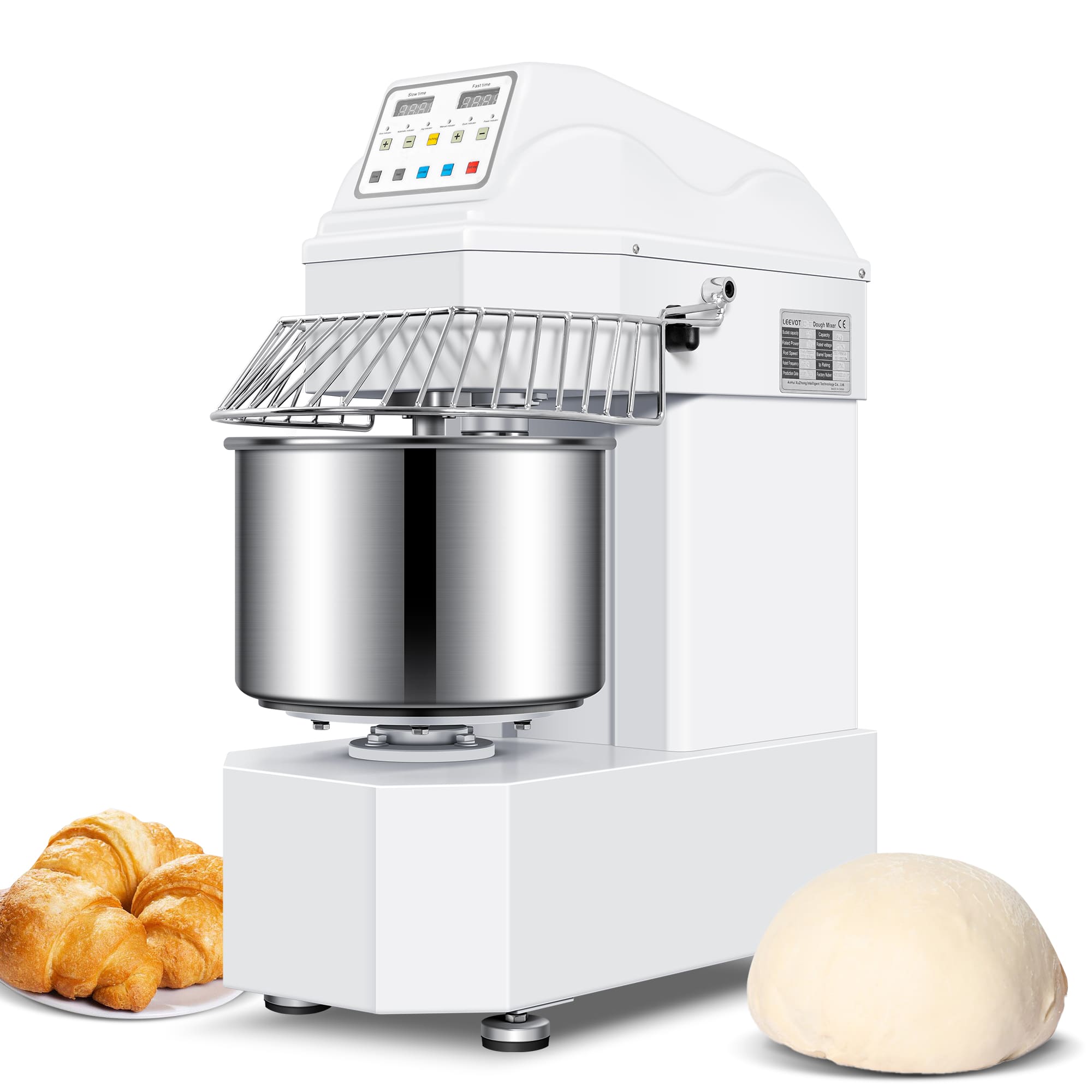 Impastatrice a Spirale Commerciale da 20L con Motore a 2 Velocità e Funzione di Arresto Automatico per la Sicurezza – Ideale per Impasti di Pizza, Pane e Biscotti