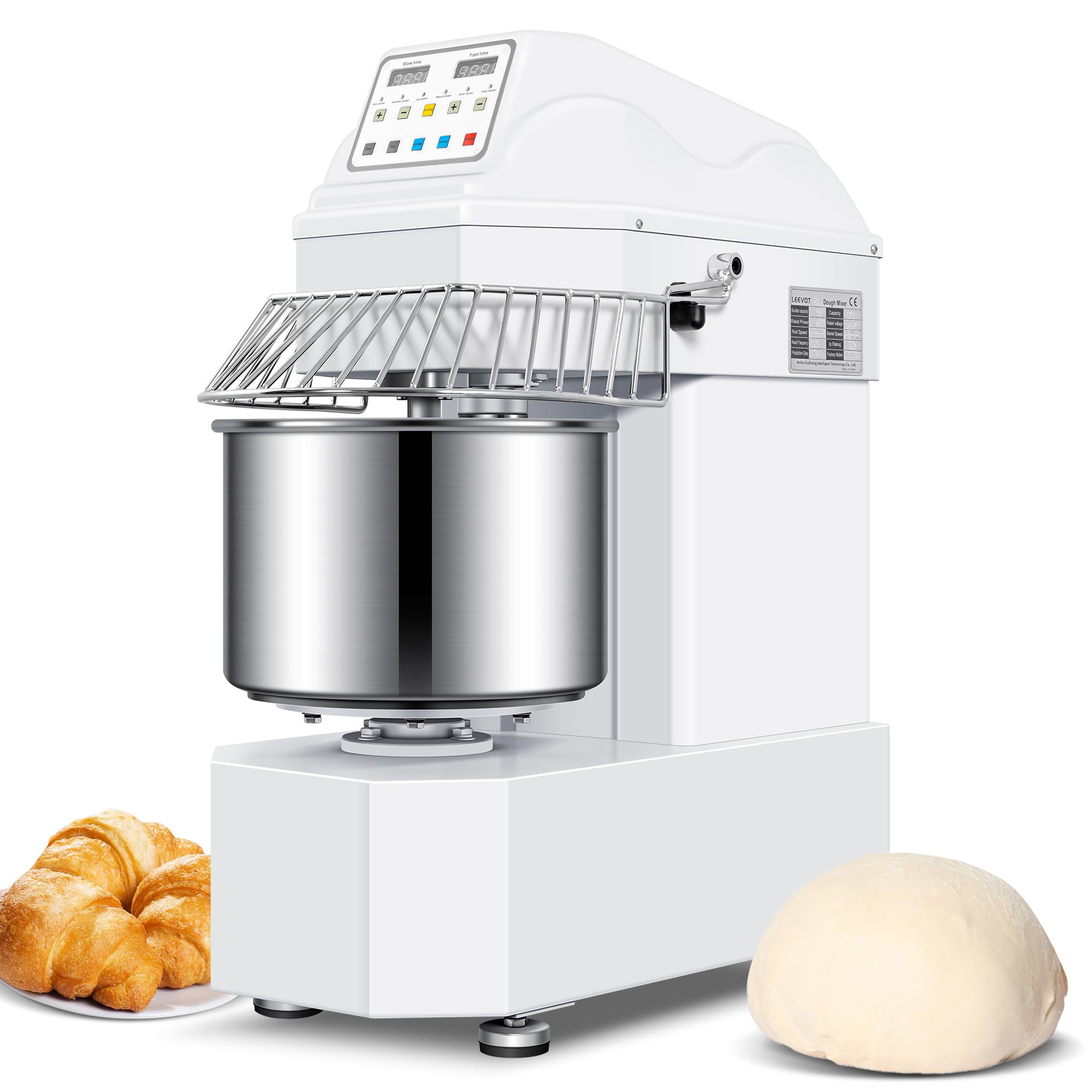 Impastatrice a Spirale Commerciale da 30L con Motore a 2 Velocità e Funzione di Arresto Automatico per la Sicurezza – Ideale per Impasti di Pizza, Pane e Biscotti