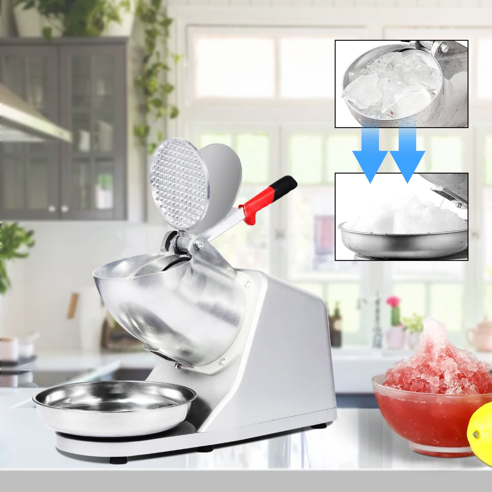 LEEVOT Macchina per Coni di Neve ad Alta Capacità - Tritaghiaccio 85 kg/h con Motore 2200 RPM, Sicurezza Avanzata e Design Robusto in Acciaio Inossidabile