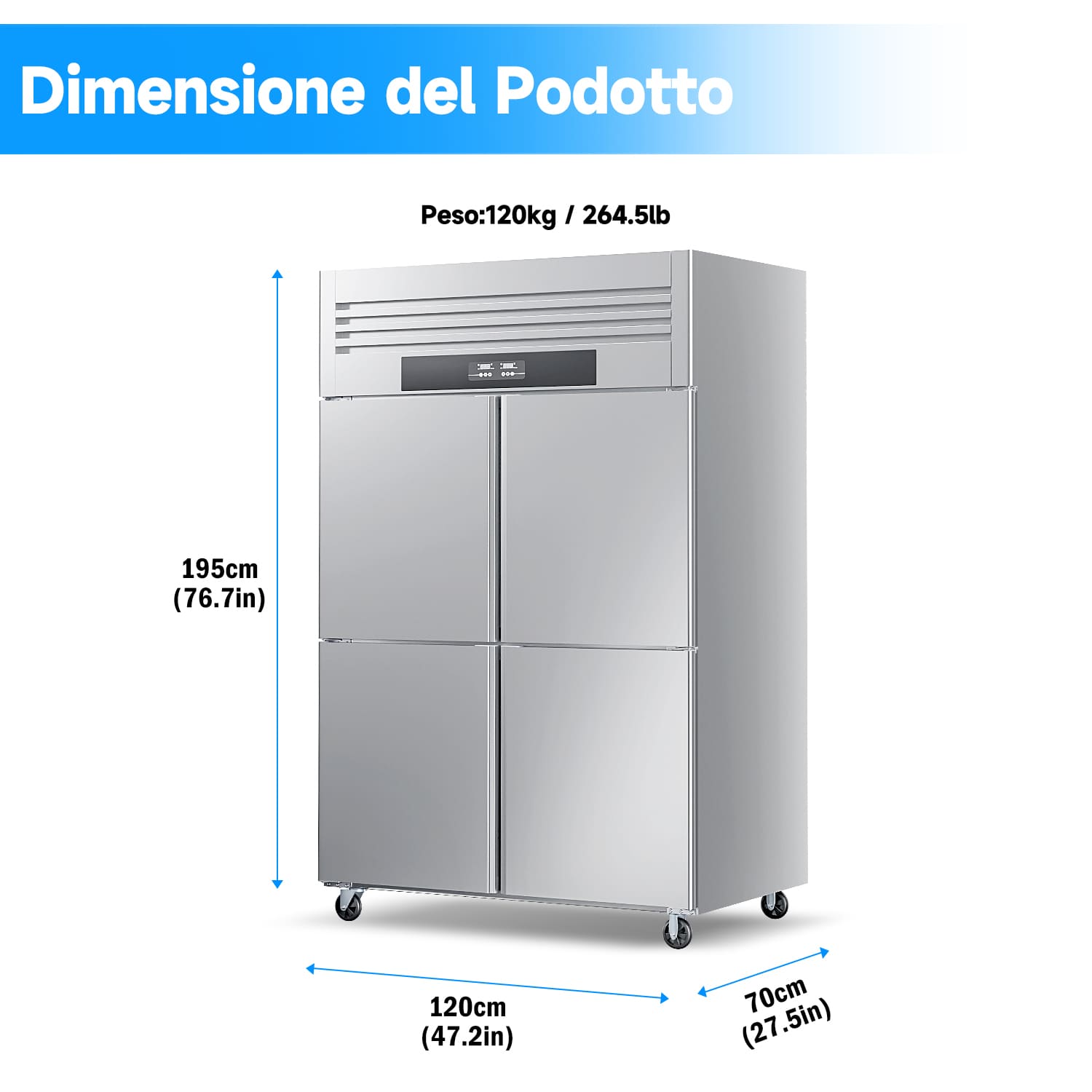 900L Congelatore Commerciale a Porta Solida Reach-In, Refrigeratore Verticale da 300W, Armadio Refrigerato in Acciaio Inossidabile da 220V per la Conservazione di Cibi Surgelati.