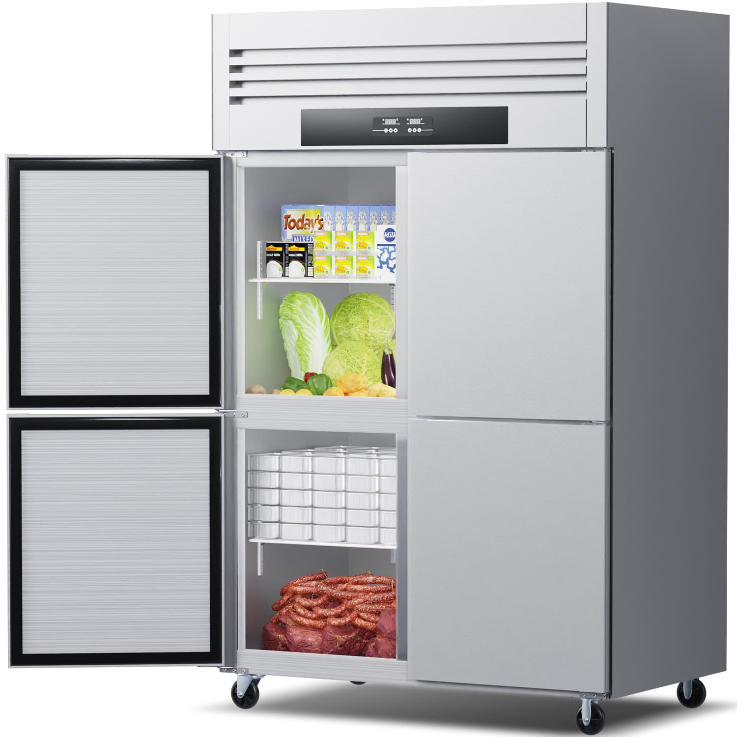 900L Congelatore Commerciale a Porta Solida Reach-In, Refrigeratore Verticale da 300W, Armadio Refrigerato in Acciaio Inossidabile da 220V per la Conservazione di Cibi Freschi.