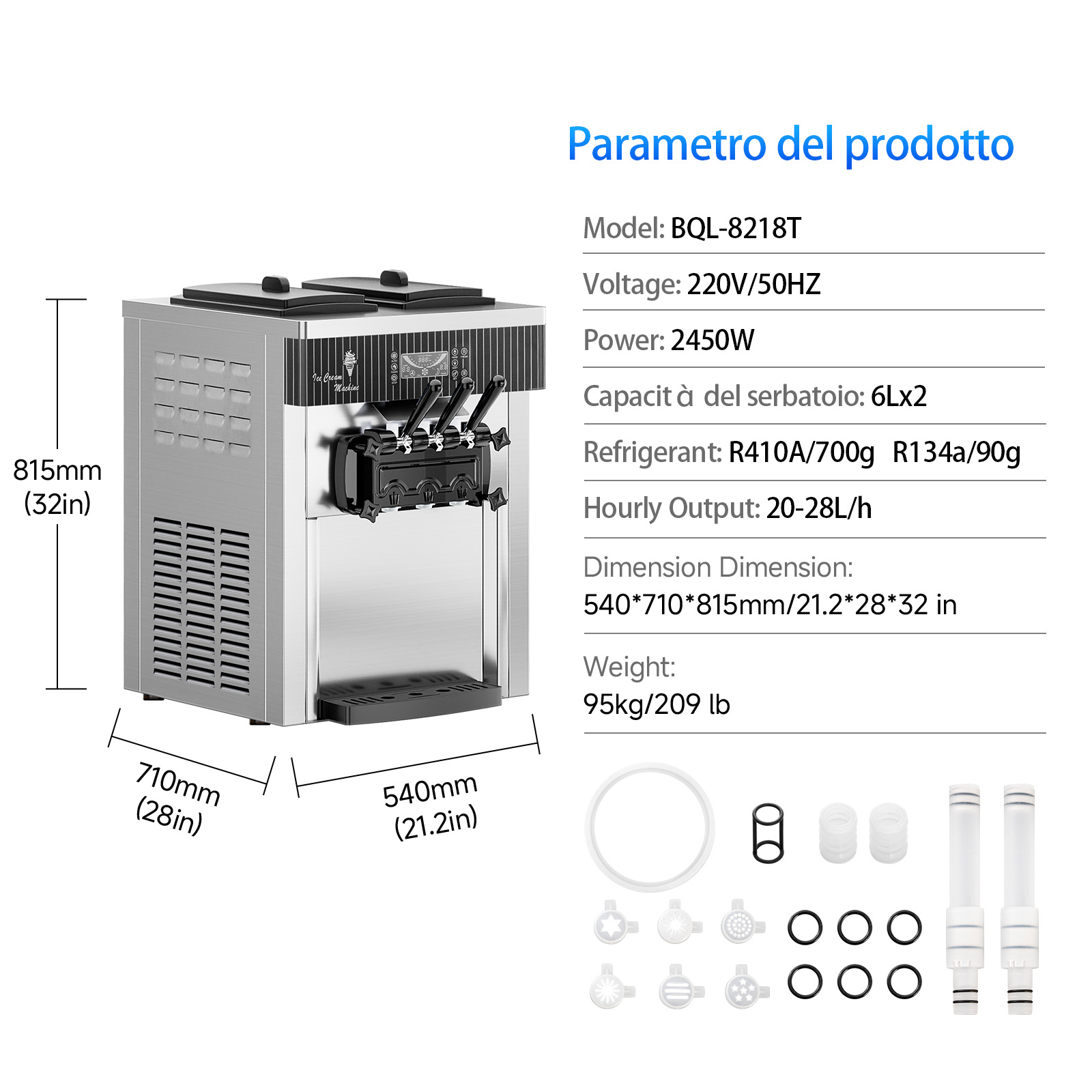 Leevot Macchina Gelato Soft da Banco 28 Qt/H – 2450W, 2x6L Vasche, 3 Erogatori, Display LCD, Auto-Pulizia e Pre-Raffreddamento, per Ristoranti e Bar
